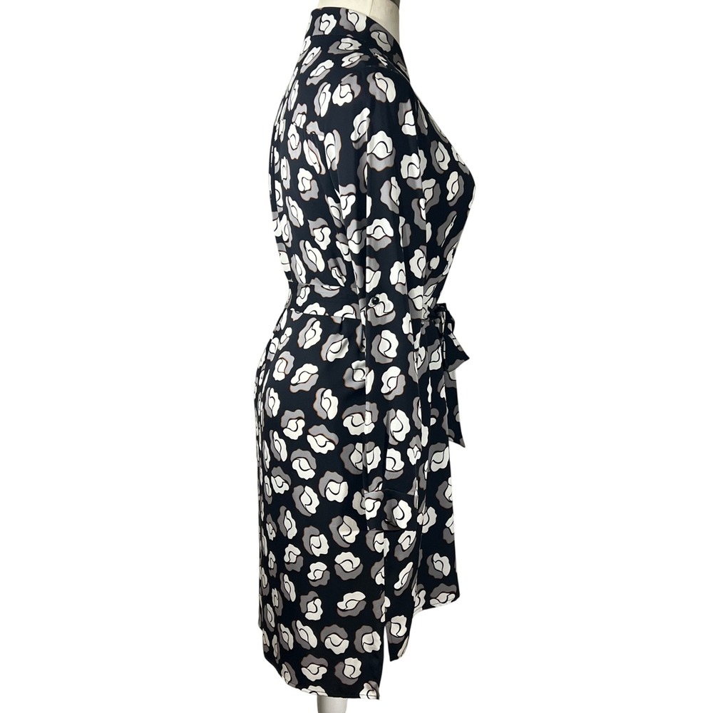 Diane von Furstenberg DVF Black White‎ Floral Rose Silk Blend Shirt Dress 14 EUC - Picture 4 of 12